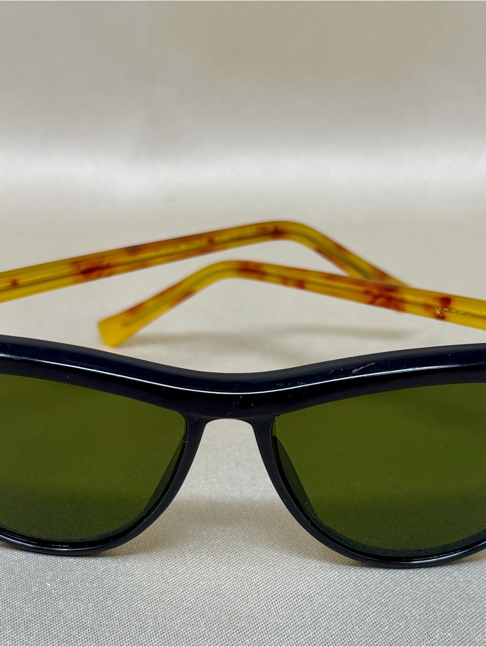 Vintage 1980s Korea Black Amber Green Lens Sunglasses Retro
